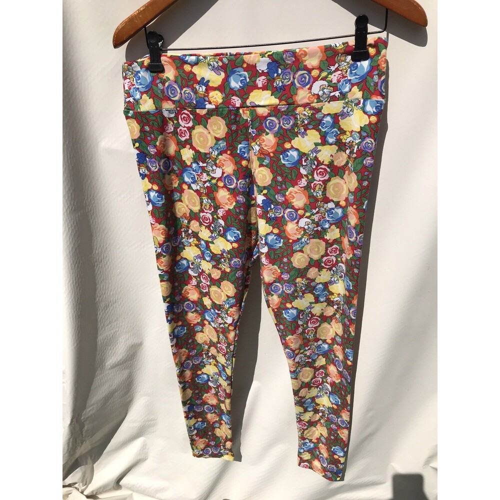 LulaRoe Disney Women's Daisy Duck  Allover Print High-Rise Leggings Size Curvy